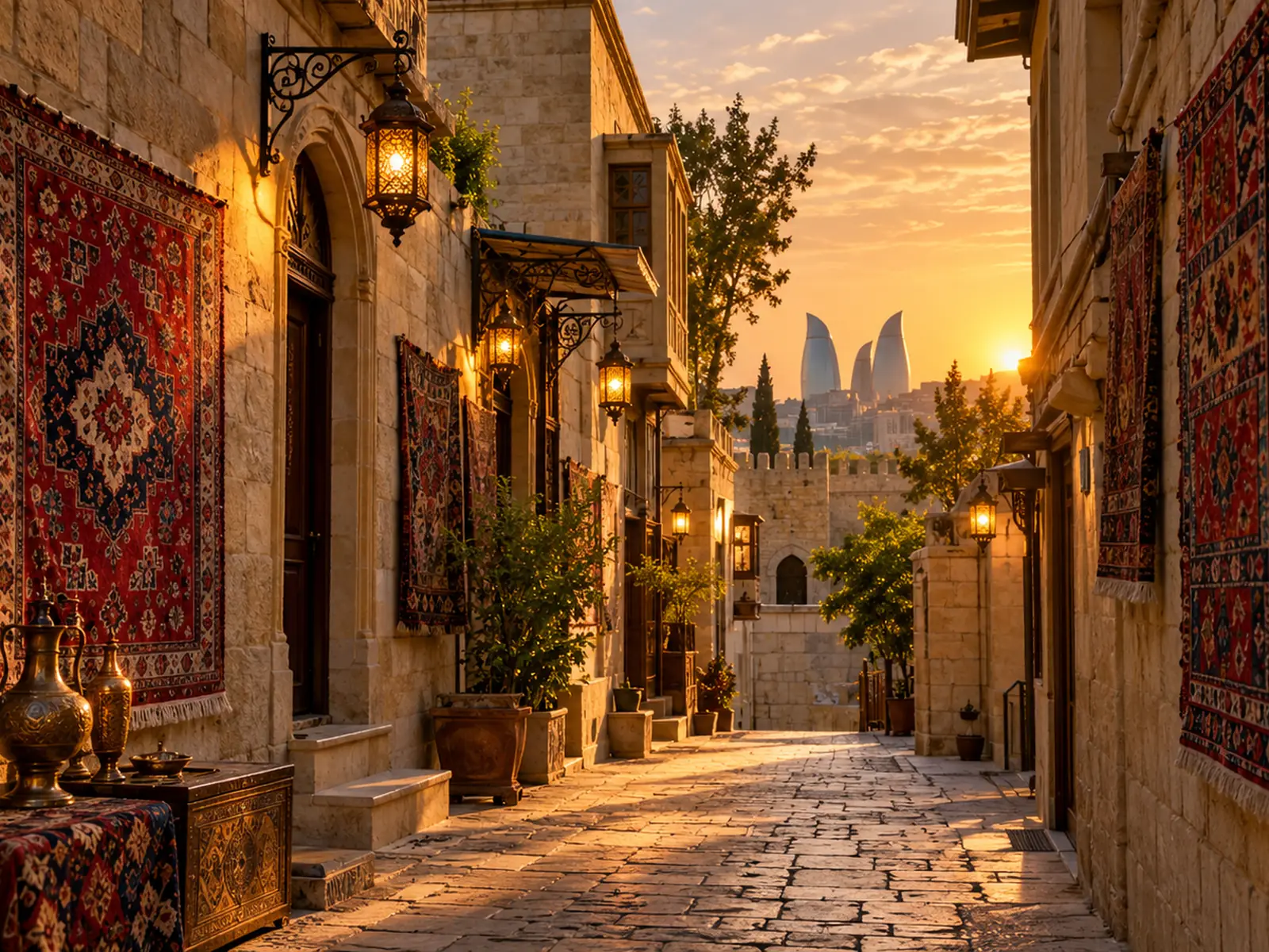 Visit Baku: a carpet-lined lane in Icherisheher, the Old City of Baku